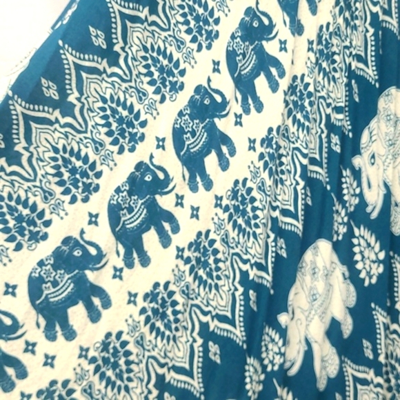 Maxi Sundress Turquoise Elephant Print Boho Forest Fairy Scoop Neck Lightweight - Picture 7 of 9